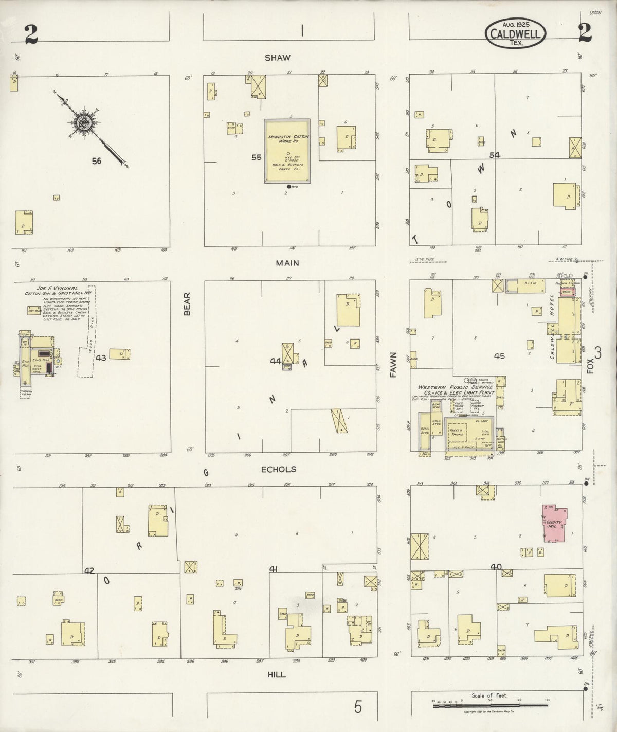 Sanborn Fire Insurance Map from Caldwell, Burleson County, Texas (1925), Sheet #0002 - Complete Map Set gallery image, historic Sanborn map, vintage wall art, Texas Texas