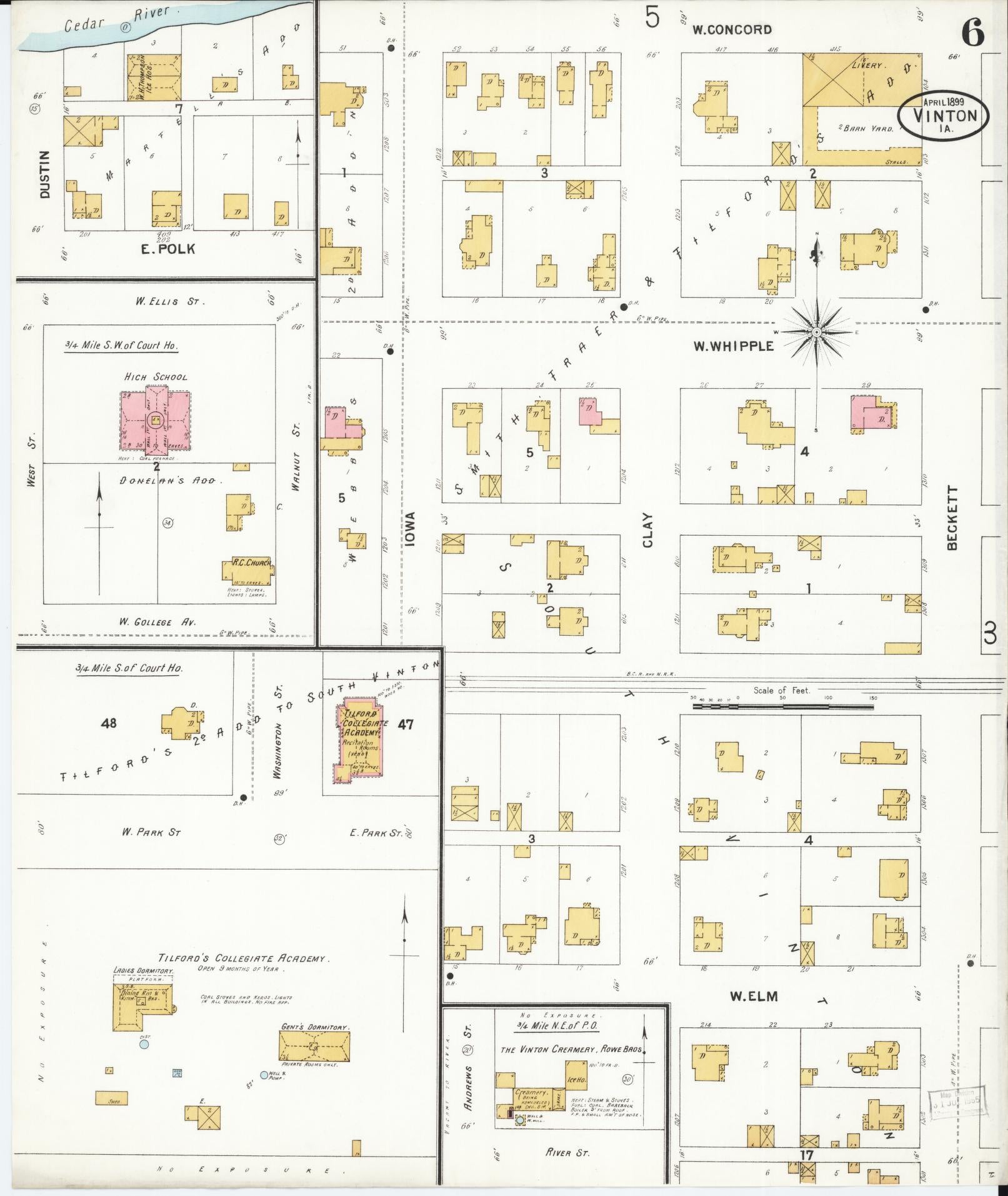 Sanborn Fire Insurance Map from Vinton, Benton County, Iowa (1899), Sheet #0006 - Historic Sanborn Fire Insurance Map Print, vintage old map wall art