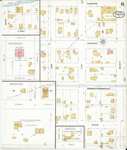 Sanborn Fire Insurance Map from Vinton, Benton County, Iowa (1899), Sheet #0006 - Historic Sanborn Fire Insurance Map Print, vintage old map wall art
