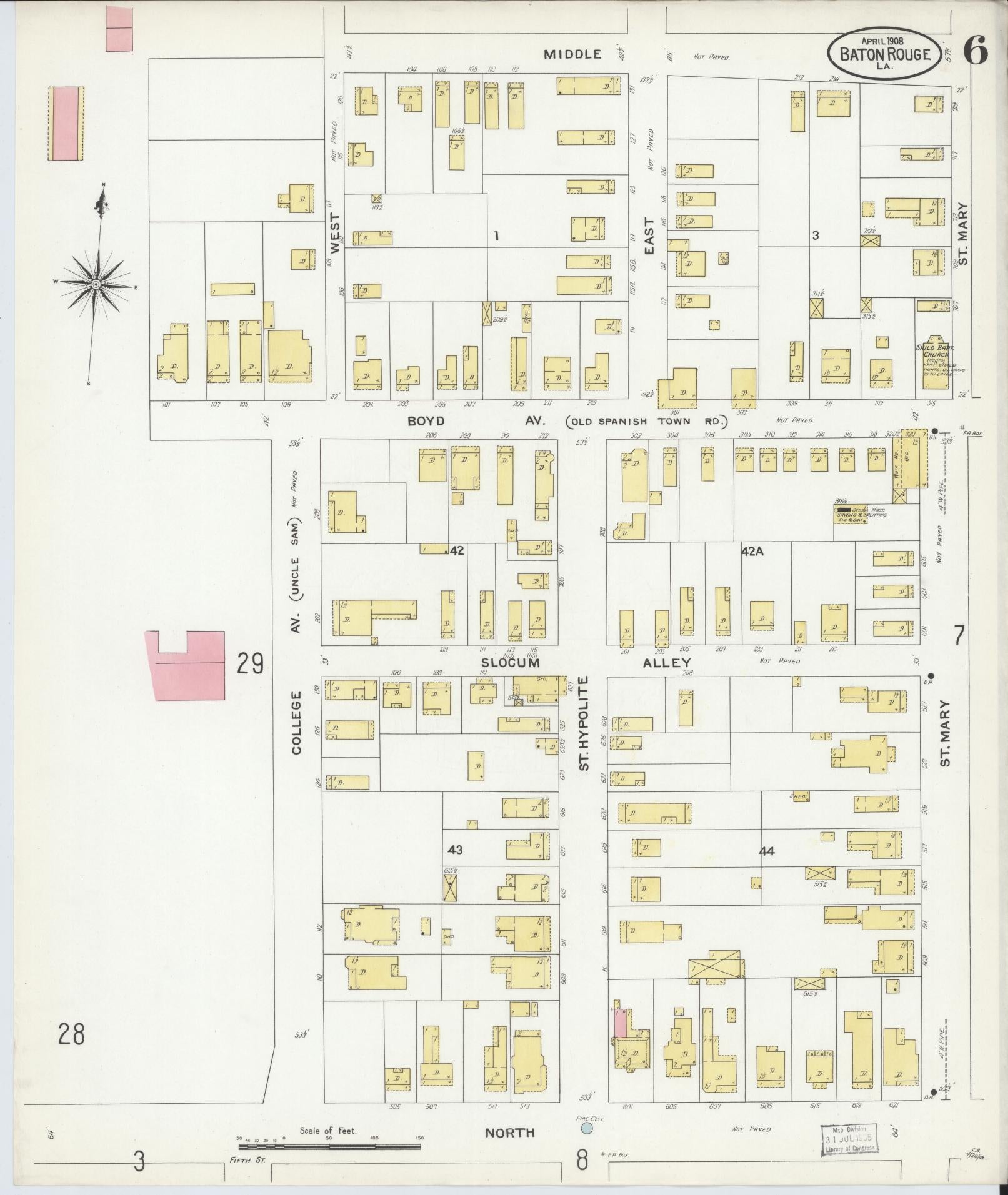 Sanborn Fire Insurance Map from Baton Rouge, East Baton Rouge Parish, Louisiana (1908), Sheet #0006 - Complete Map Set gallery image, historic Sanborn map, vintage wall art, Louisiana Louisiana