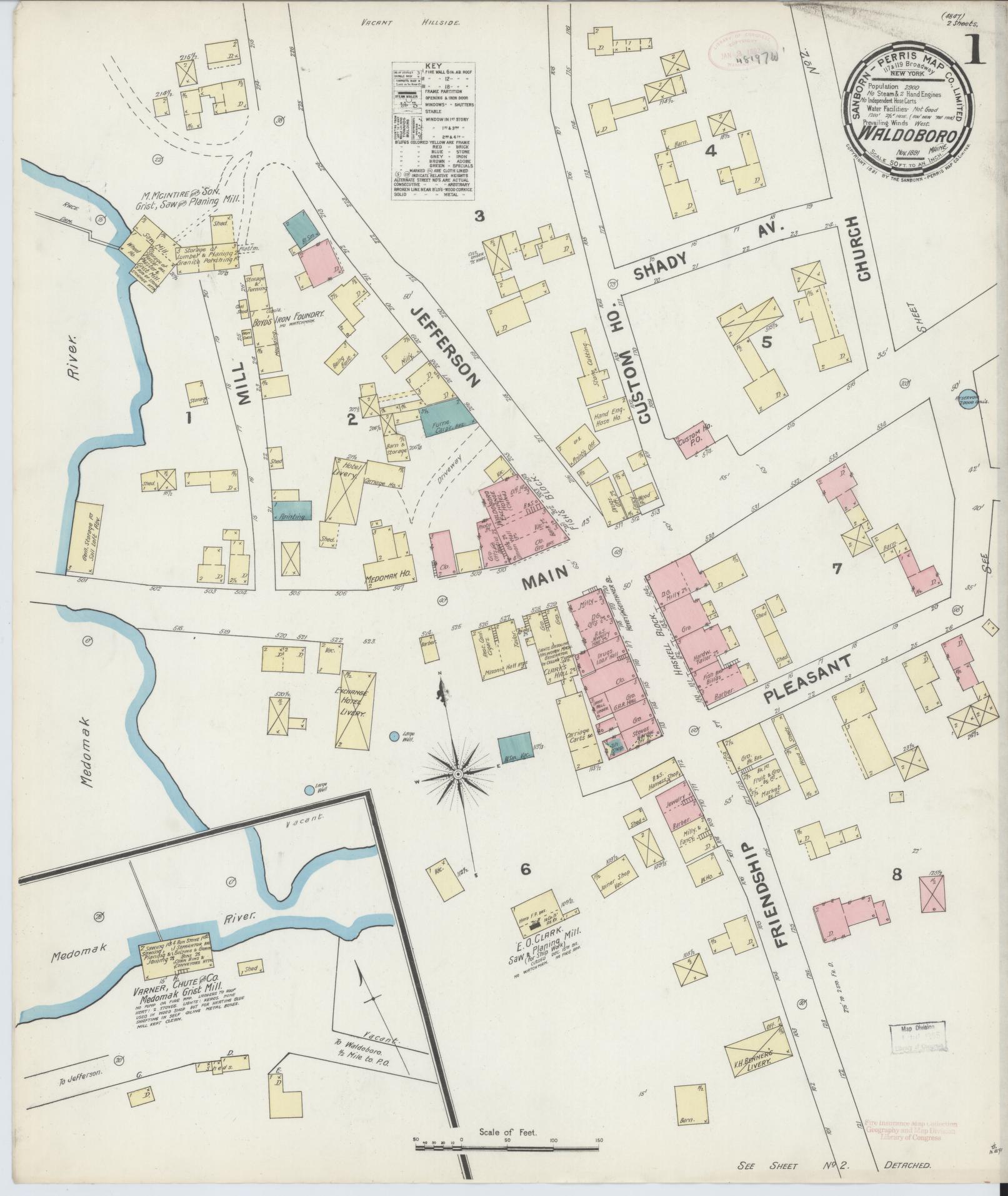 Sanborn Fire Insurance Map from Waldoboro, Lincoln County, Maine. (1891) – Historic Sanborn Fire Insurance Map Print