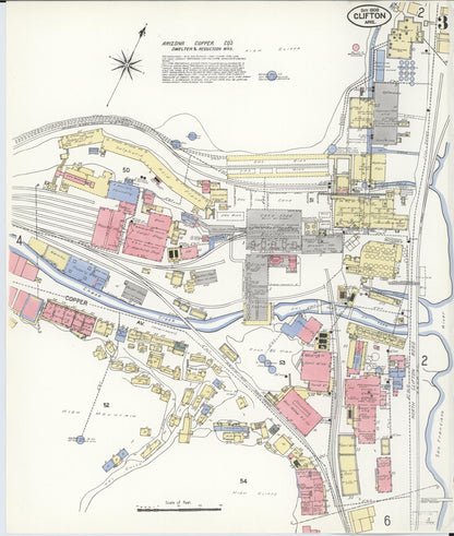 Sanborn Fire Insurance Map from Clifton, Greenlee County, Arizona (1908), Sheet #0003 - Complete Map Set gallery image, historic Sanborn map, vintage wall art, Arizona Arizona