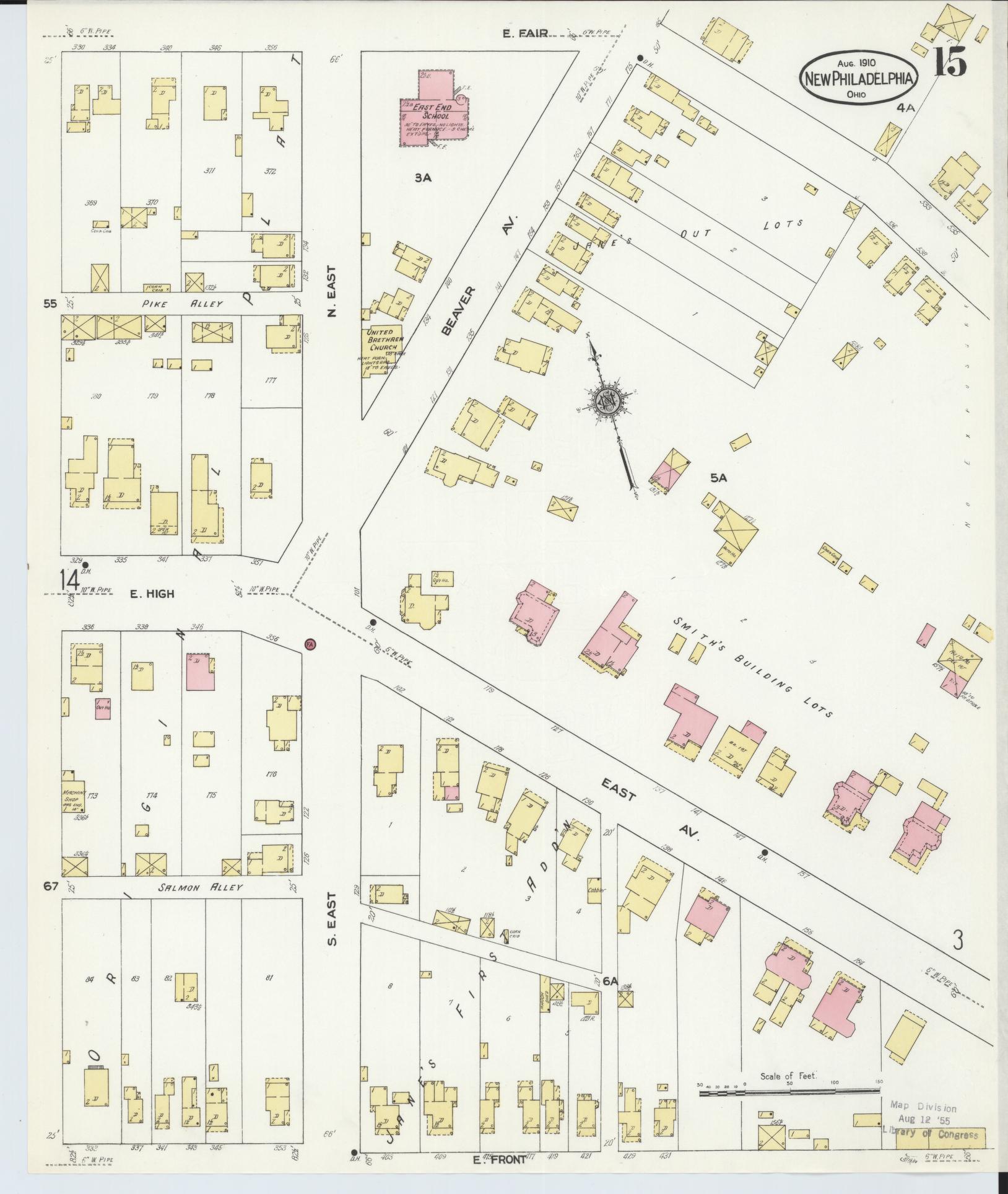 Sanborn Fire Insurance Map from New Philadelphia, Tuscarawas County, Ohio (1910), Sheet #0015 - Historic Sanborn Fire Insurance Map Print, vintage old map wall art, antique decor, genealogy gift, Ohio Ohio map