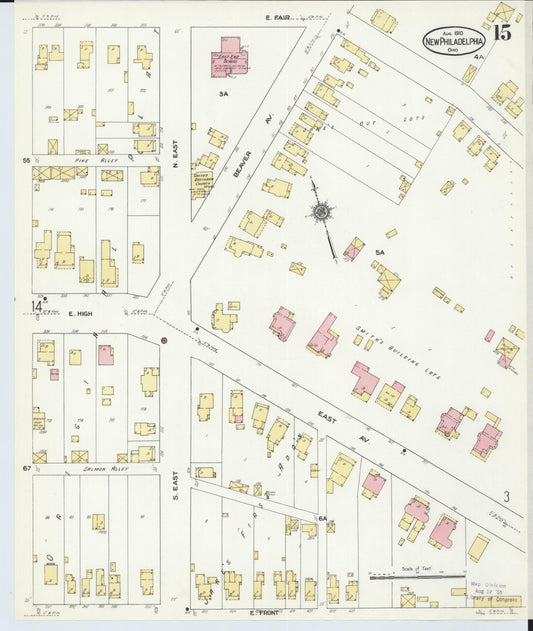 Sanborn Fire Insurance Map from New Philadelphia, Tuscarawas County, Ohio (1910), Sheet #0015 - Historic Sanborn Fire Insurance Map Print, vintage old map wall art, antique decor, genealogy gift, Ohio Ohio map