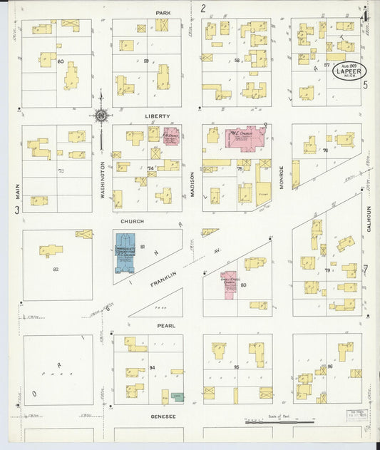 Sanborn Fire Insurance Map from Lapeer, Lapeer County, Michigan (1909), Sheet #0004 - Historic Sanborn Fire Insurance Map Print, vintage old map wall art, antique decor, genealogy gift, Michigan Michigan map