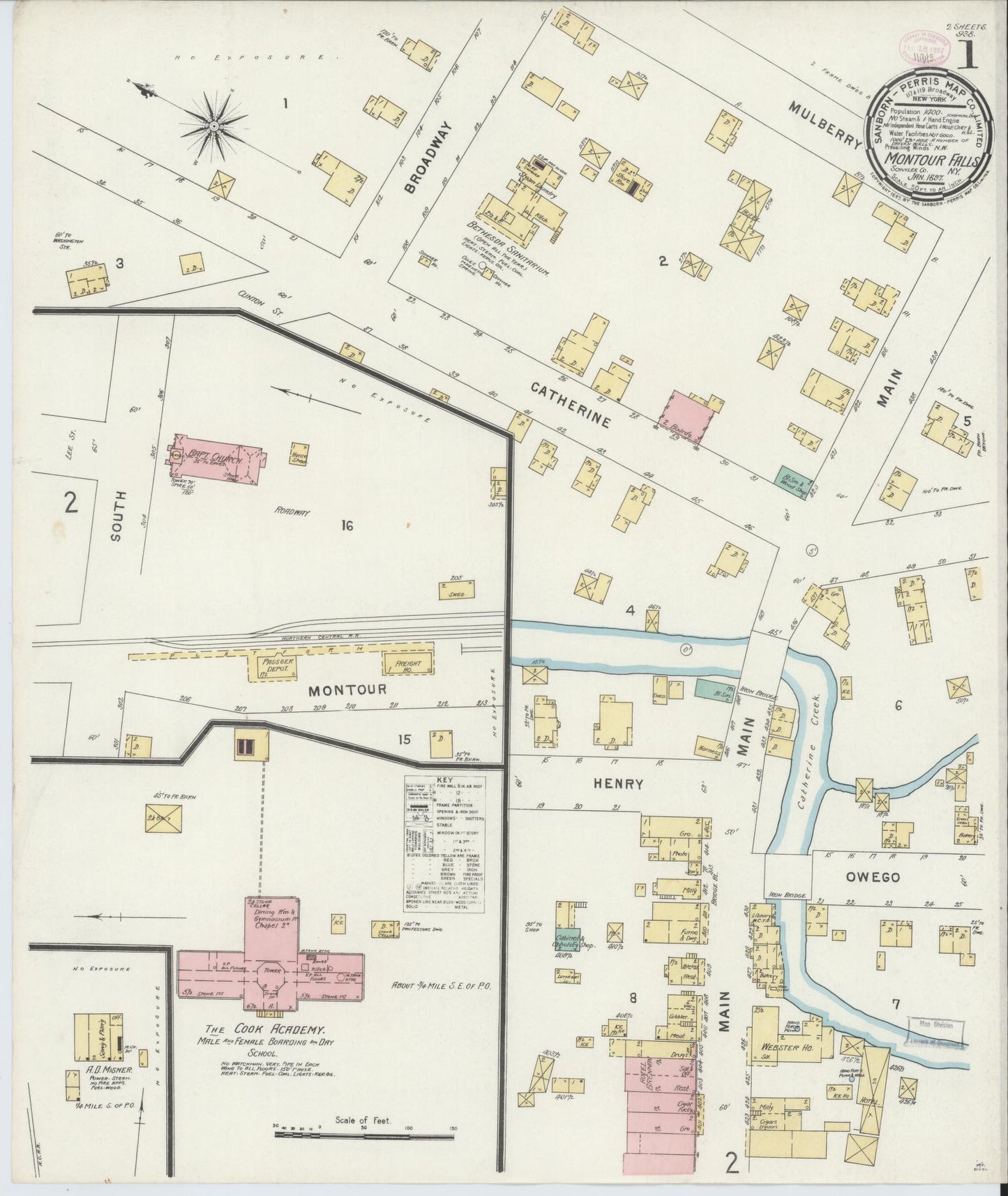 Sanborn Fire Insurance Map from Montour Falls, Schuyler County, New York. (1897) – Historic Sanborn Fire Insurance Map Print