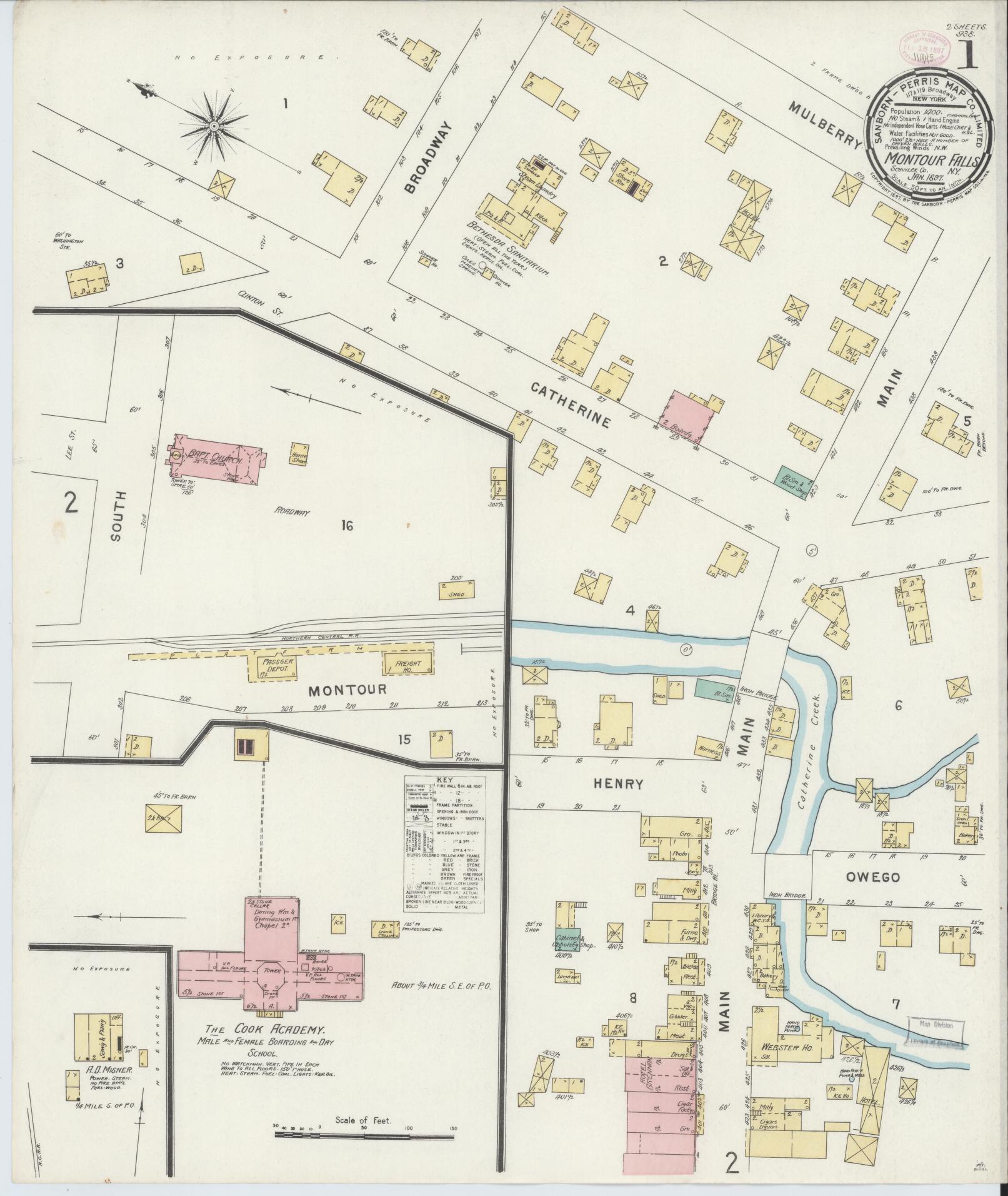 Sanborn Fire Insurance Map from Montour Falls, Schuyler County, New York. (1897) – Historic Sanborn Fire Insurance Map Print