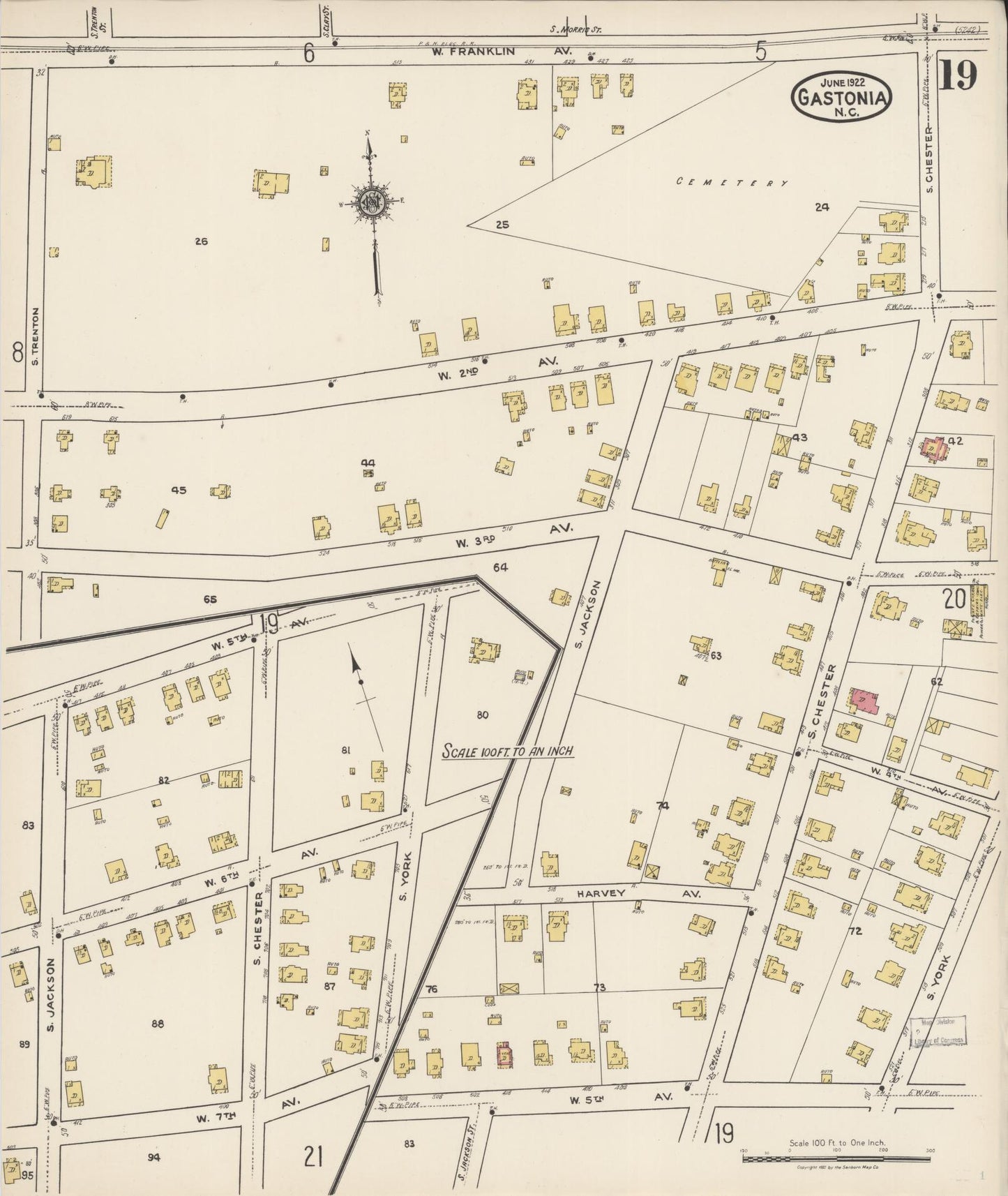 Sanborn Fire Insurance Map from Gastonia, Gaston County, North Carolina (1922), Sheet #0019 - Complete Map Set gallery image, historic Sanborn map, vintage wall art, North Carolina North Carolina
