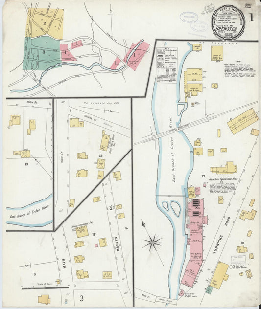Sanborn Fire Insurance Map from Brewster, Putnam County, New York (1898), Sheet #0001 - Complete Map Set gallery image, historic Sanborn map, vintage wall art, New York New York