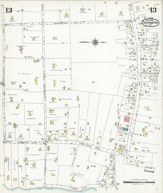 Sanborn Fire Insurance Map from Southampton, Suffolk County, New York (1926), Sheet #0013 - Historic Sanborn Fire Insurance Map Print, vintage old map wall art, antique decor, genealogy gift, New York New York map
