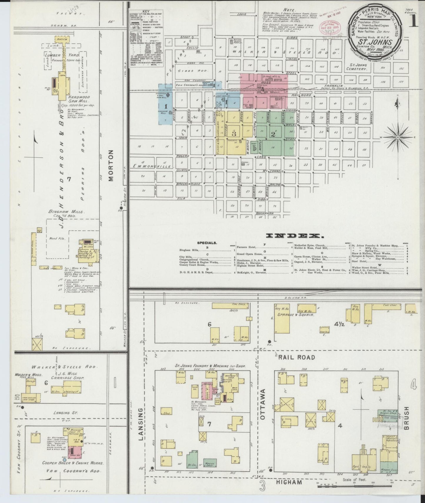 Sanborn Fire Insurance Map from Saint Johns, Clinton County, Michigan (1895), Sheet #0001 - Complete Map Set gallery image, historic Sanborn map, vintage wall art, Michigan Michigan