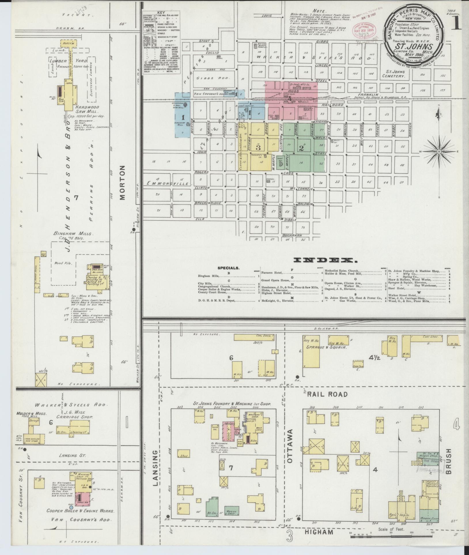 Sanborn Fire Insurance Map from Saint Johns, Clinton County, Michigan (1895), Sheet #0001 - Complete Map Set gallery image, historic Sanborn map, vintage wall art, Michigan Michigan