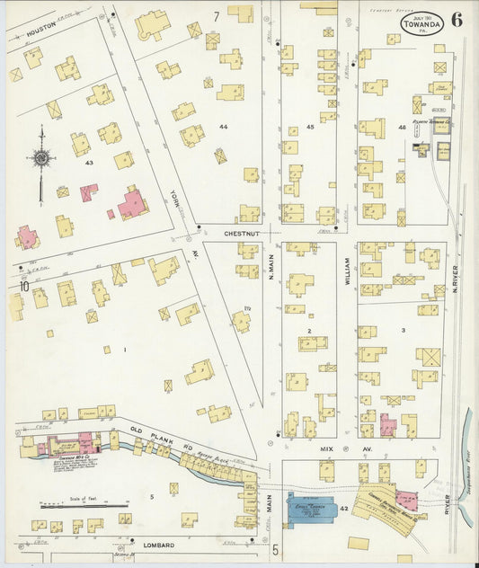 Sanborn Fire Insurance Map from Towanda, Bradford County, Pennsylvania (1911), Sheet #0006 - Historic Sanborn Fire Insurance Map Print, vintage old map wall art, antique decor, genealogy gift, Pennsylvania Pennsylvania map