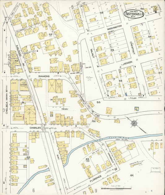 Sanborn Fire Insurance Map from Sistersville, Tyler County, West Virginia (1922), Sheet #0004 - Historic Sanborn Fire Insurance Map Print, vintage old map wall art, antique decor, genealogy gift, West Virginia West Virginia map
