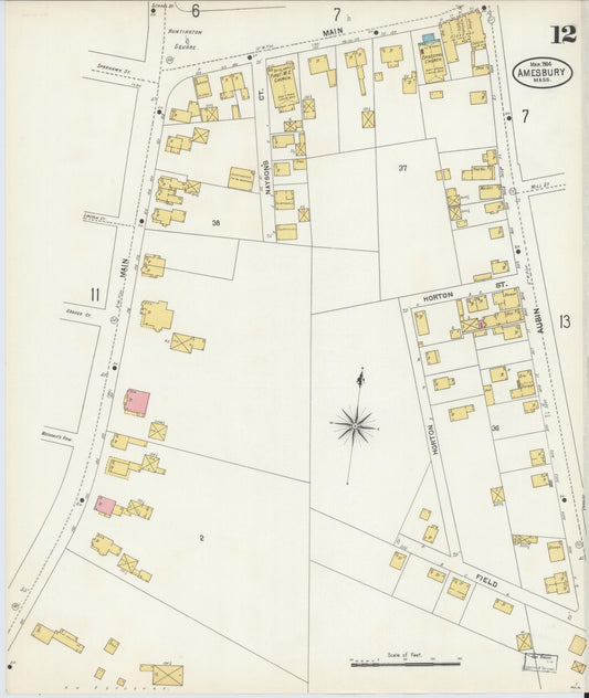 Sanborn Fire Insurance Map from Amesbury, Essex County, Massachusetts (1904), Sheet #0012 - Historic Sanborn Fire Insurance Map Print, vintage old map wall art, antique decor, genealogy gift, Massachusetts Massachusetts map