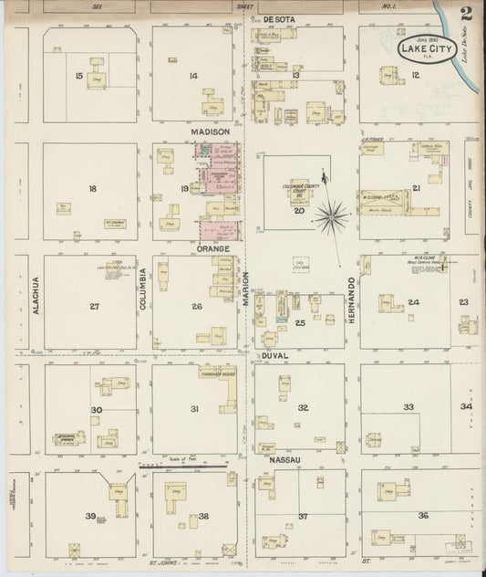 Sanborn Fire Insurance Map from Lake City, Columbia County, Florida (1890), Sheet #0002 - Historic Sanborn Fire Insurance Map Print, vintage old map wall art, antique decor, genealogy gift, Florida Florida map