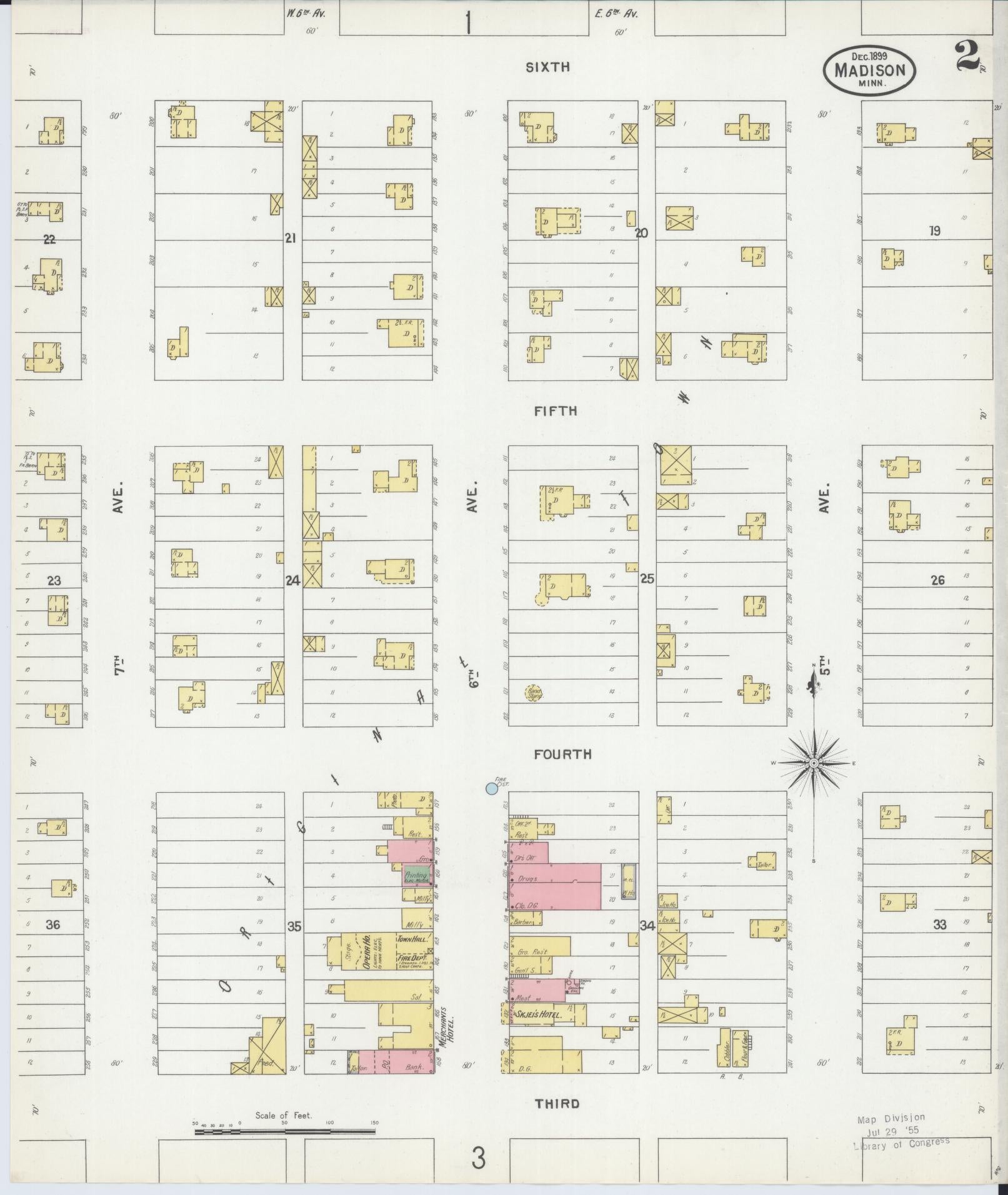 Sanborn Fire Insurance Map from Madison, Lac Qui Parle County, Minnesota (1899), Sheet #0002 - Complete Map Set gallery image, historic Sanborn map, vintage wall art, Minnesota Minnesota