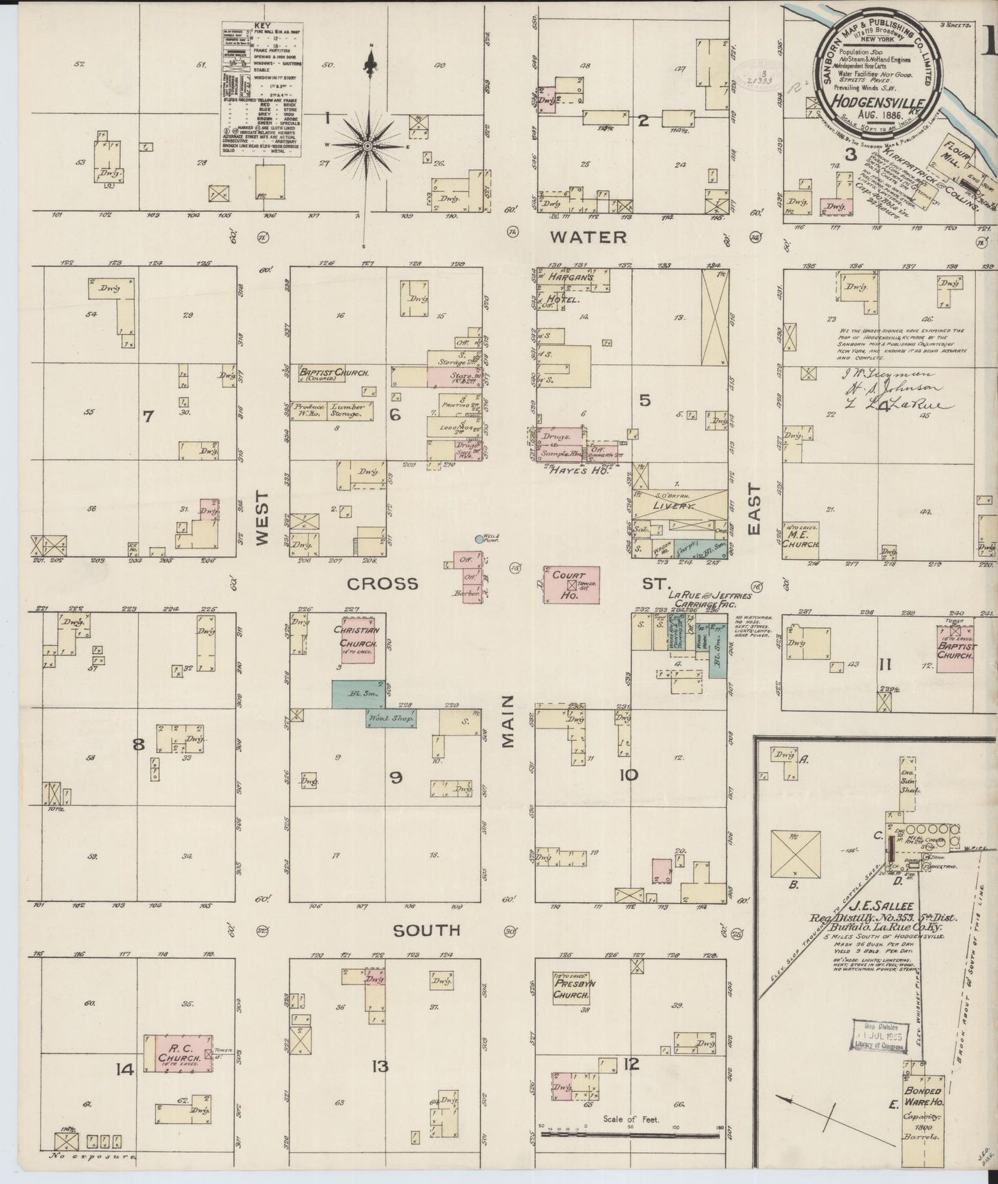 Sanborn Fire Insurance Map from Hodgenville, Larue County, Kentucky (1886), Sheet #0001 - Complete Map Set gallery image, historic Sanborn map, vintage wall art, Kentucky Kentucky