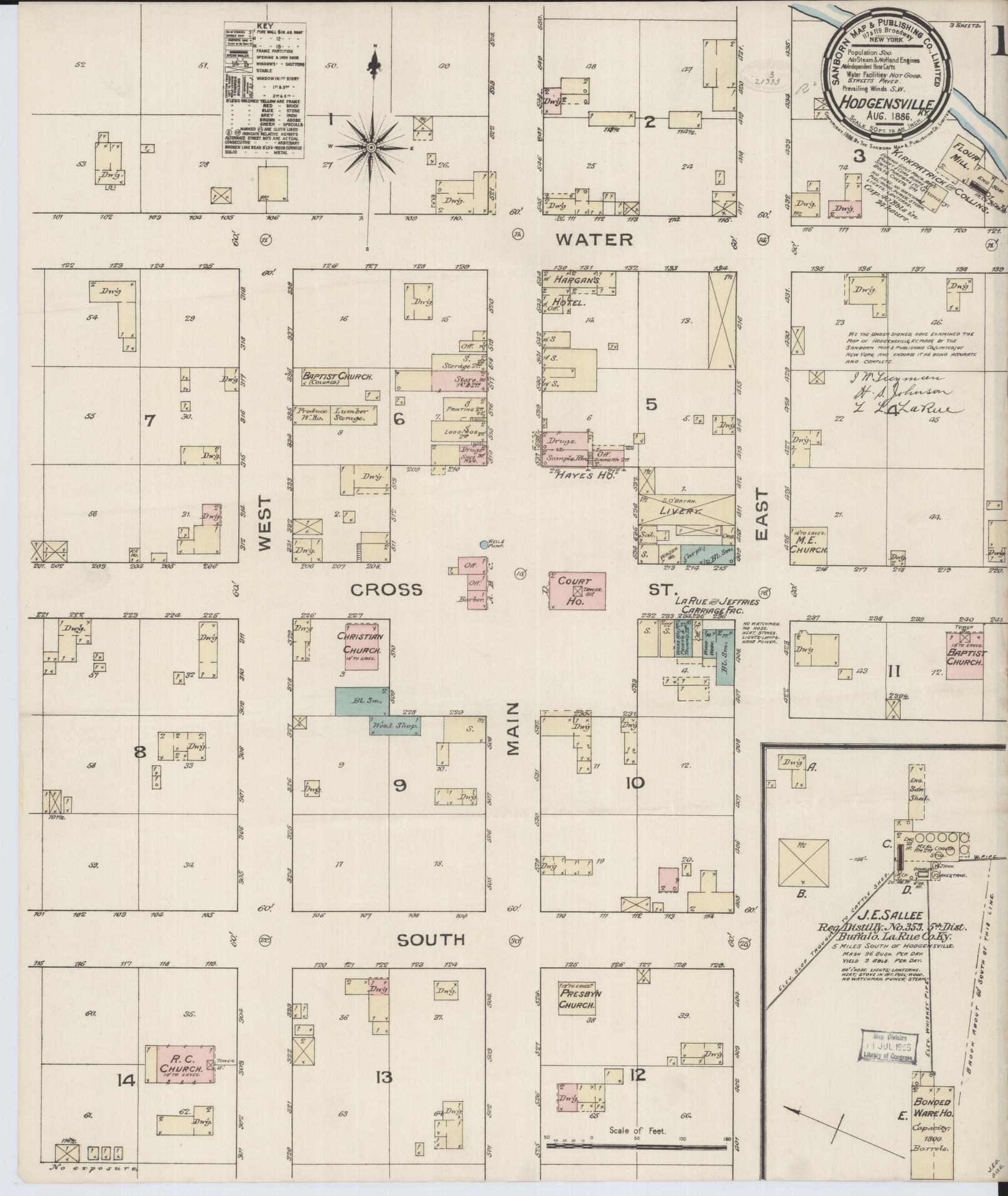 Sanborn Fire Insurance Map from Hodgenville, Larue County, Kentucky (1886), Sheet #0001 - Complete Map Set gallery image, historic Sanborn map, vintage wall art, Kentucky Kentucky