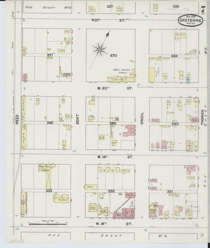 Sanborn Fire Insurance Map from Cheyenne, Laramie County, Wyoming (1890), Sheet #0007 - Complete Map Set gallery image, historic Sanborn map, vintage wall art, Wyoming Wyoming