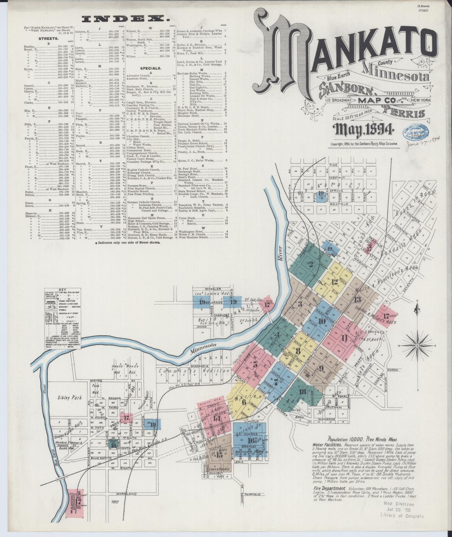 Sanborn Fire Insurance Map from Mankato, Blue Earth County, Minnesota (1894), Sheet #0001 - Complete Map Set gallery image, historic Sanborn map, vintage wall art, Minnesota Minnesota