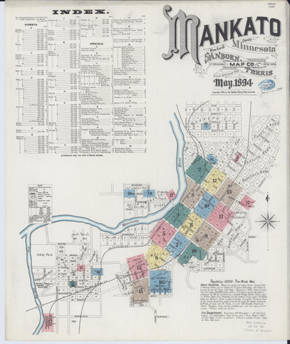 Sanborn Fire Insurance Map from Mankato, Blue Earth County, Minnesota (1894), Sheet #0001 - Complete Map Set gallery image, historic Sanborn map, vintage wall art, Minnesota Minnesota