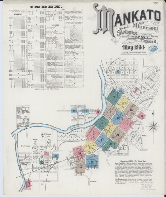 Sanborn Fire Insurance Map from Mankato, Blue Earth County, Minnesota (1894), Sheet #0001 - Complete Map Set gallery image, historic Sanborn map, vintage wall art, Minnesota Minnesota