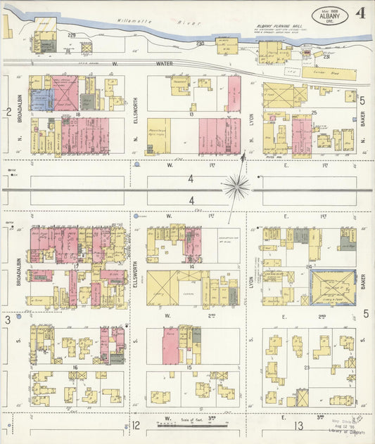 Sanborn Fire Insurance Map from Albany, Linn County, Oregon (1908), Sheet #0004 - Historic Sanborn Fire Insurance Map Print, vintage old map wall art, antique decor, genealogy gift, Oregon Oregon map