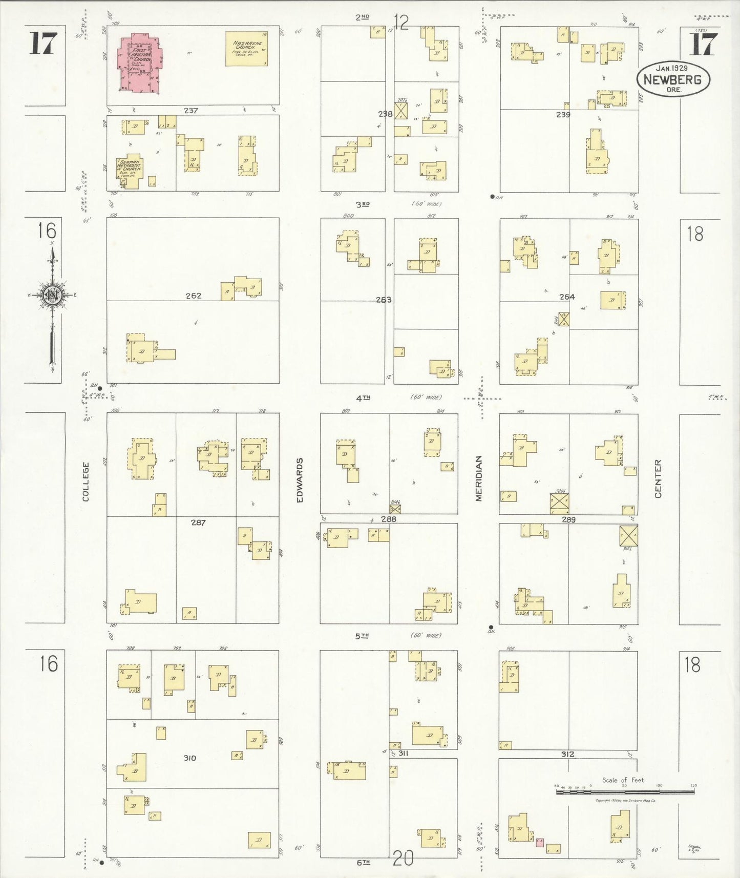 Sanborn Fire Insurance Map from Newberg, Yamhill County, Oregon (1929), Sheet #0017 - Complete Map Set gallery image, historic Sanborn map, vintage wall art, Oregon Oregon