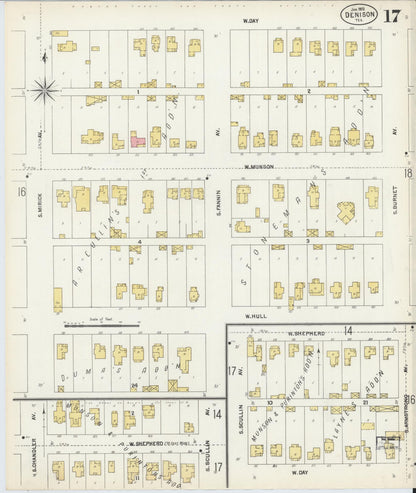 Sanborn Fire Insurance Map from Denison, Grayson County, Texas (1903), Sheet #0017 - Historic Sanborn Fire Insurance Map Print, vintage old map wall art, antique decor, genealogy gift, Texas Texas map