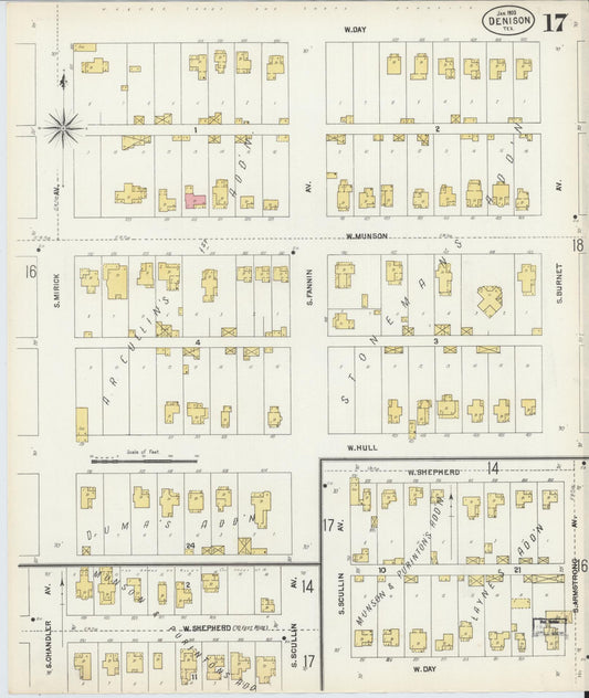 Sanborn Fire Insurance Map from Denison, Grayson County, Texas (1903), Sheet #0017 - Historic Sanborn Fire Insurance Map Print, vintage old map wall art, antique decor, genealogy gift, Texas Texas map