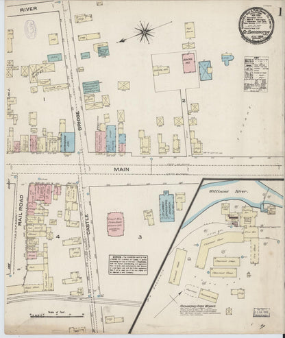 Sanborn Fire Insurance Map from Great Barrington, Berkshire County, Massachusetts (1884), Sheet #0001 - Historic Sanborn Fire Insurance Map Print, vintage old map wall art, antique decor, genealogy gift, Massachusetts Massachusetts map