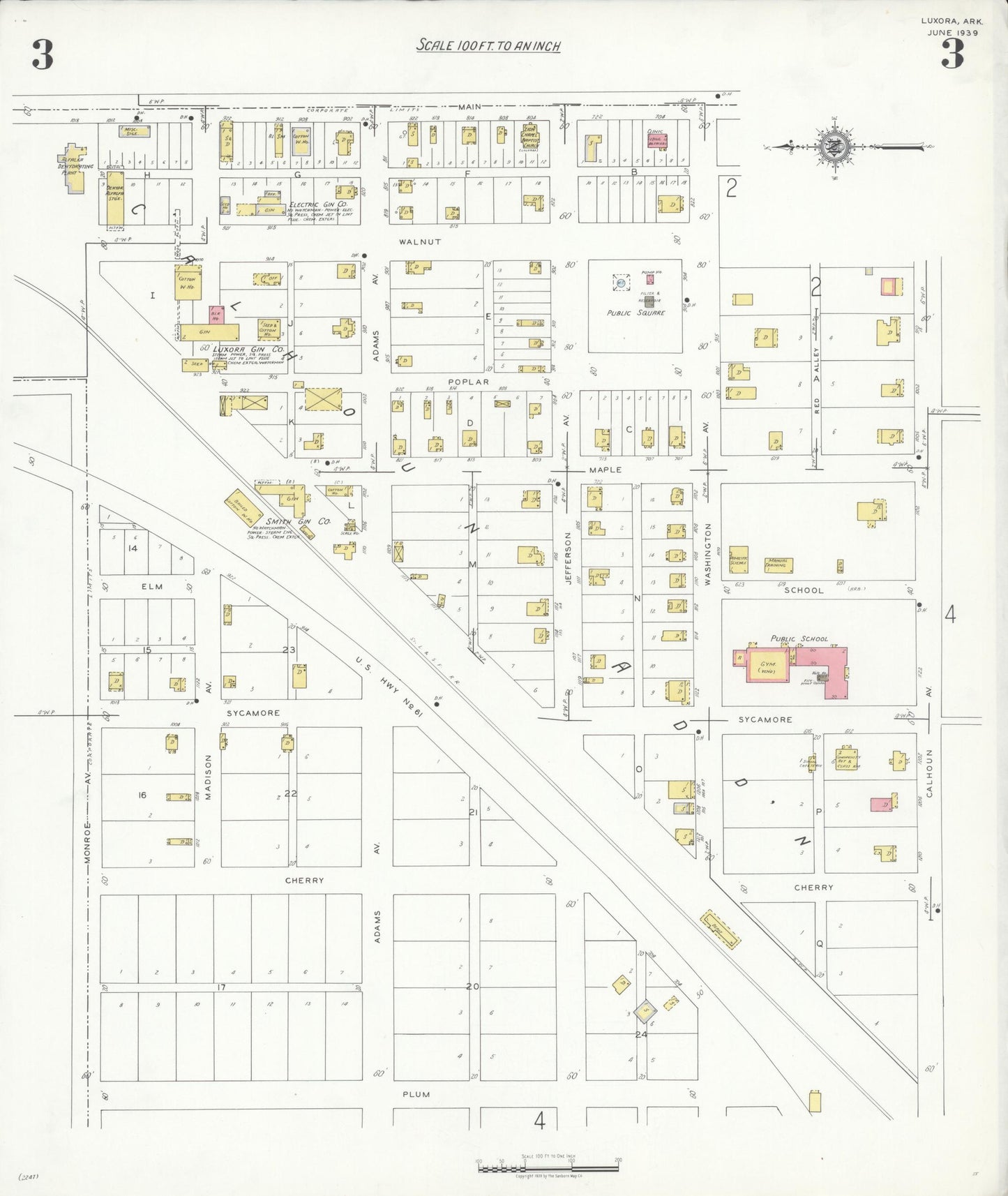 Sanborn Fire Insurance Map from Luxora, Mississippi County, Arkansas (1939), Sheet #0003 - Historic Sanborn Fire Insurance Map Print, vintage old map wall art, antique decor, genealogy gift, Luxora Mississippi map