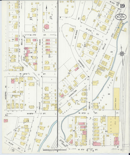 Sanborn Fire Insurance Map from Alton, Madison County, Illinois (1915), Sheet #0019 - Historic Sanborn Fire Insurance Map Print, vintage old map wall art, antique decor, genealogy gift, Illinois Illinois map