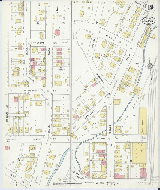 Sanborn Fire Insurance Map from Alton, Madison County, Illinois (1915), Sheet #0019 - Historic Sanborn Fire Insurance Map Print, vintage old map wall art, antique decor, genealogy gift, Illinois Illinois map