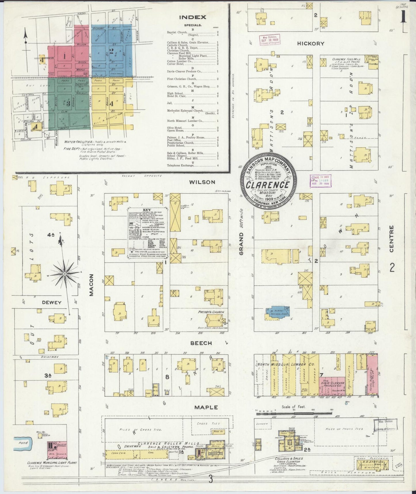 Sanborn Fire Insurance Map from Clarence, Shelby County, Missouri (1909), Sheet #0001 - Complete Map Set gallery image, historic Sanborn map, vintage wall art, Missouri Missouri