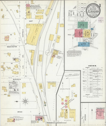 Sanborn Fire Insurance Map from Elkhorn, Walworth County, Wisconsin (1904), Sheet #0001 - Historic Sanborn Fire Insurance Map Print, vintage old map wall art, antique decor, genealogy gift, Wisconsin Wisconsin map