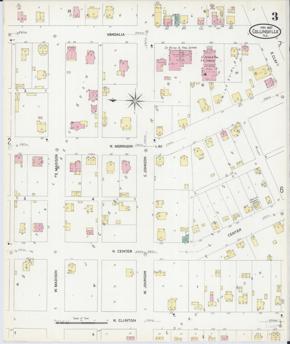 Sanborn Fire Insurance Map from Collinsville, Madison County, Illinois (1907), Sheet #0003 - Complete Map Set gallery image, historic Sanborn map, vintage wall art, Illinois Illinois