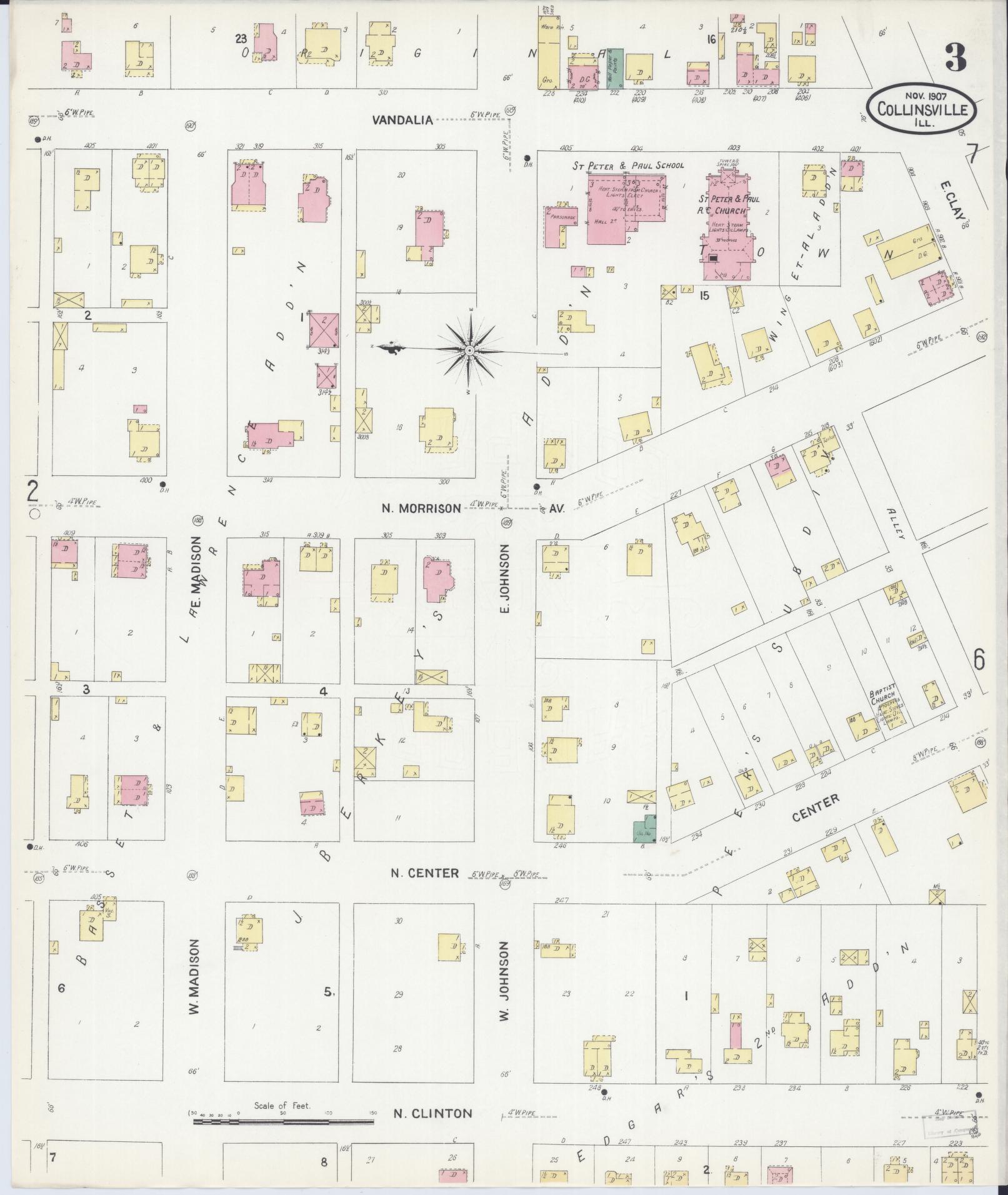 Sanborn Fire Insurance Map from Collinsville, Madison County, Illinois (1907), Sheet #0003 - Complete Map Set gallery image, historic Sanborn map, vintage wall art, Illinois Illinois