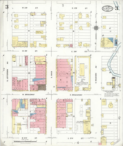 Sanborn Fire Insurance Map from Elk City, Beckham County, Oklahoma (1923), Sheet #0003 - Complete Map Set gallery image, historic Sanborn map, vintage wall art, Oklahoma Oklahoma