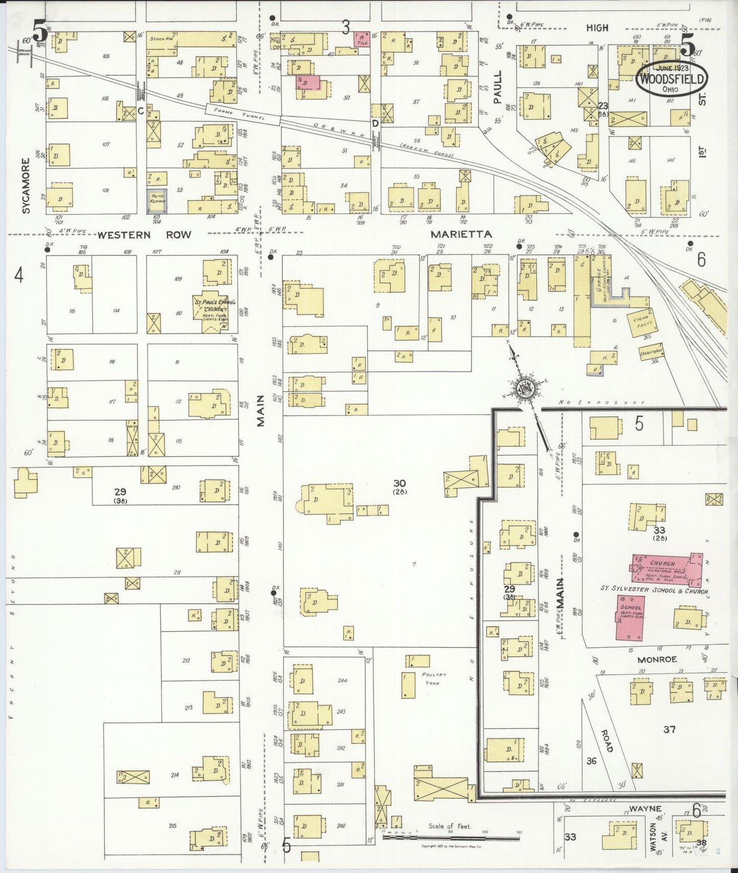 Sanborn Fire Insurance Map from Woodsfield, Monroe County, Ohio (1923), Sheet #0005 - Complete Map Set gallery image, historic Sanborn map, vintage wall art, Ohio Ohio