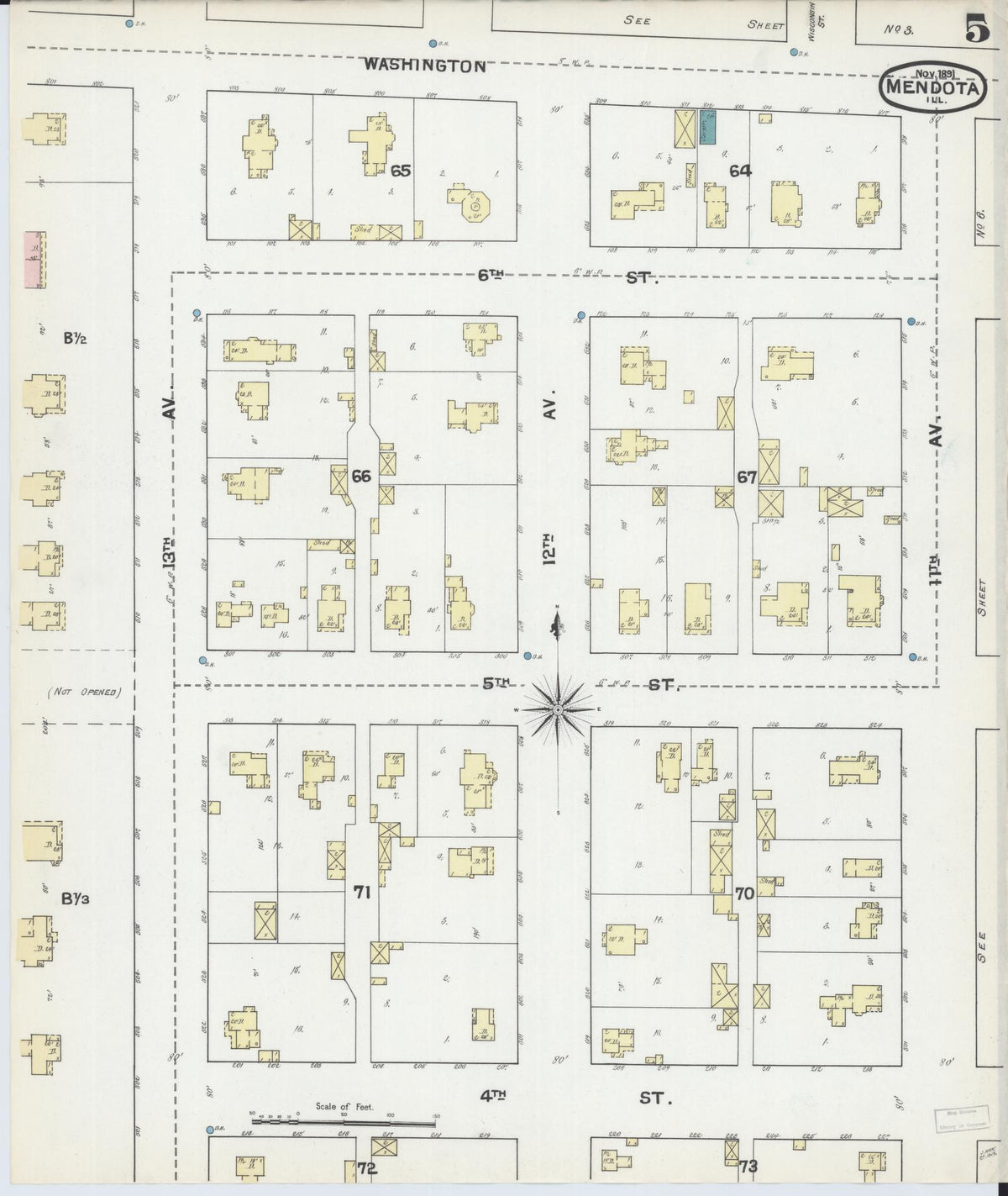 Sanborn Fire Insurance Map from Mendota, La Salle County, Illinois (1891), Sheet #0005 - Complete Map Set gallery image, historic Sanborn map, vintage wall art, Illinois Illinois