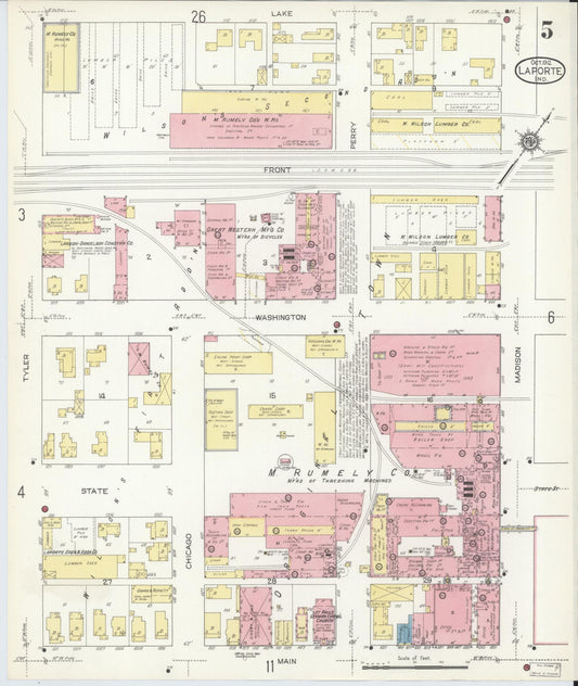 Sanborn Fire Insurance Map from La Porte, La Porte County, Indiana (1912), Sheet #0005 - Historic Sanborn Fire Insurance Map Print, vintage old map wall art, antique decor, genealogy gift, Indiana Indiana map