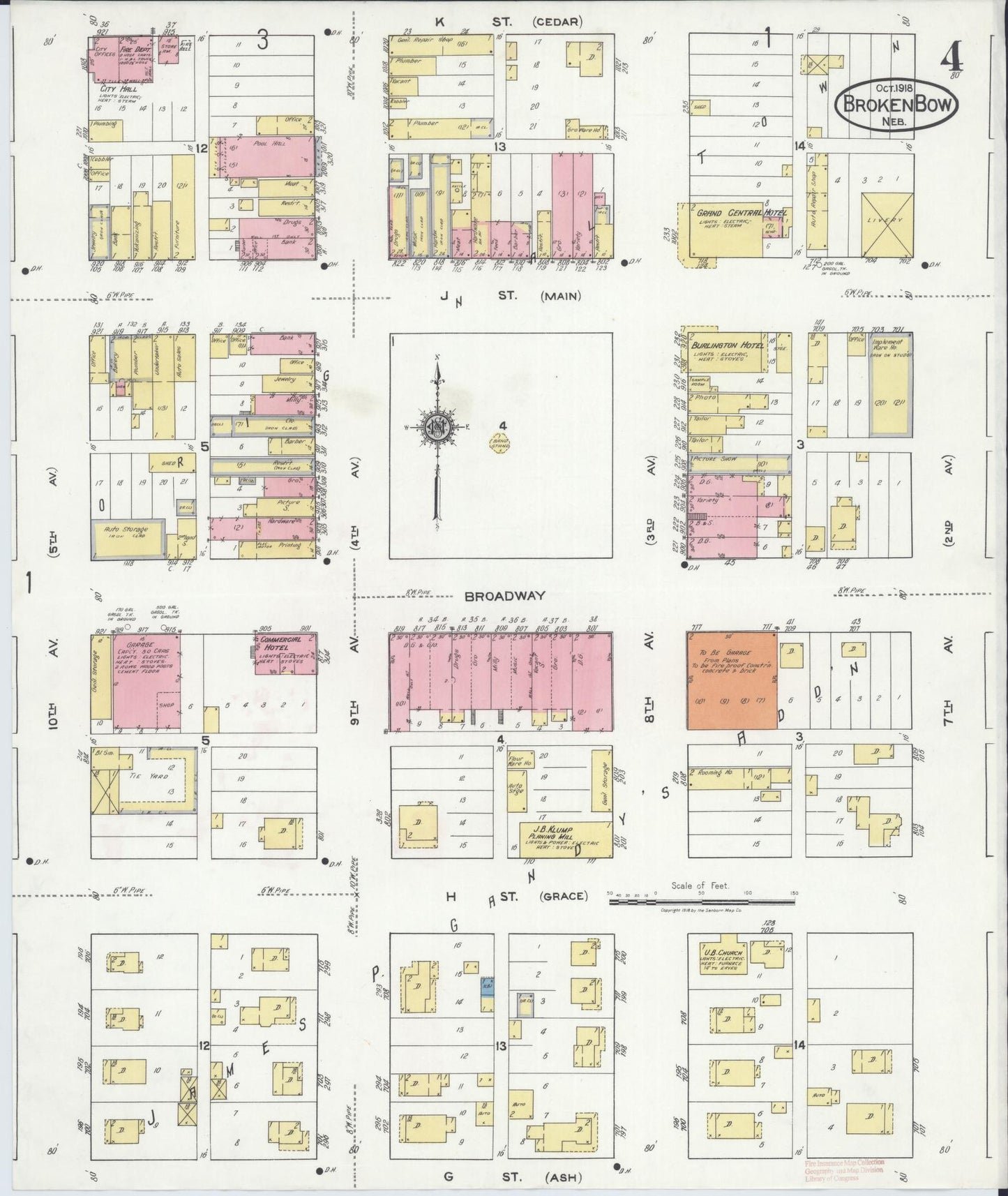 Sanborn Fire Insurance Map from Broken Bow, Custer County, Nebraska (1918), Sheet #0004 - Complete Map Set gallery image, historic Sanborn map, vintage wall art, Nebraska Nebraska