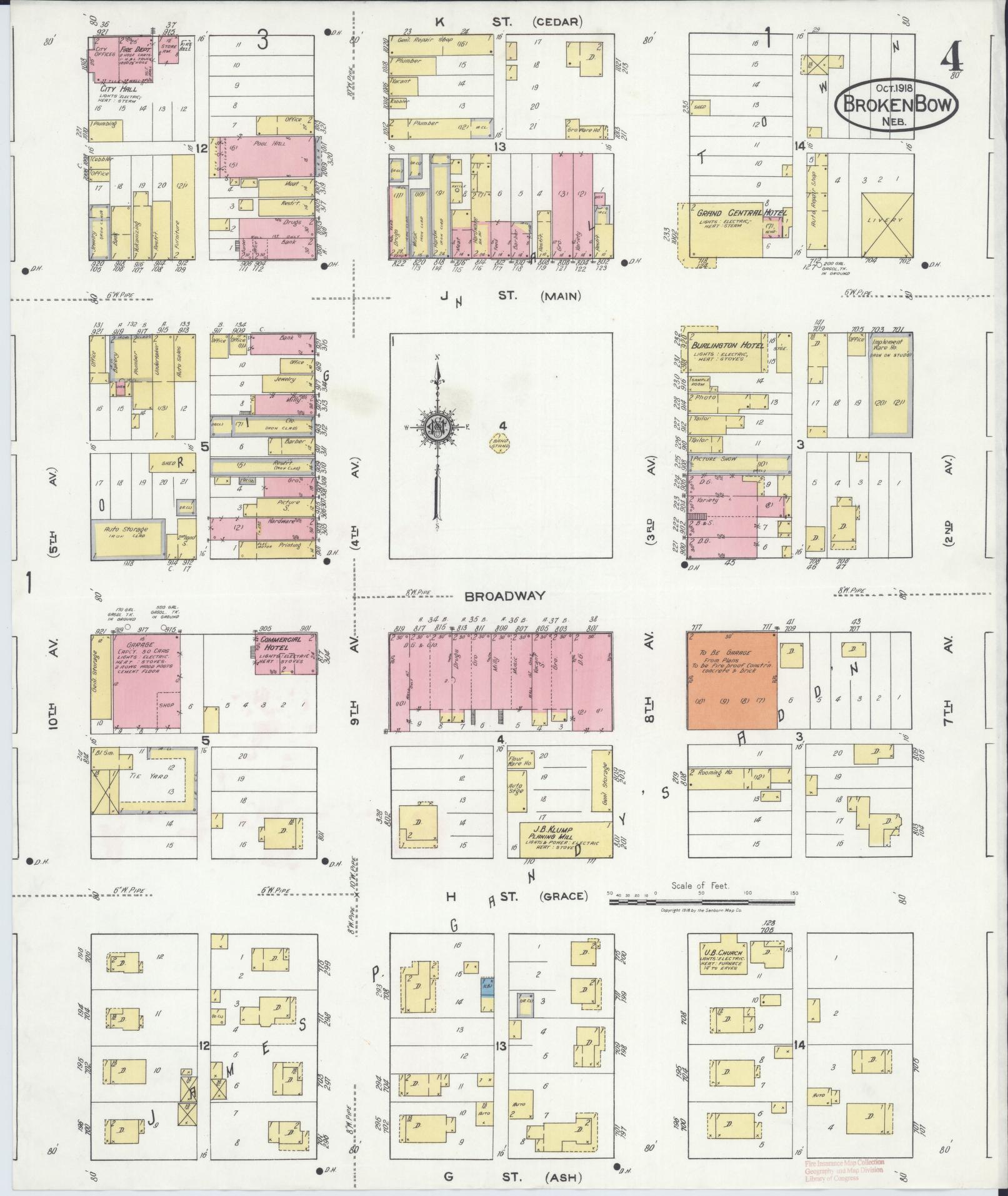 Sanborn Fire Insurance Map from Broken Bow, Custer County, Nebraska (1918), Sheet #0004 - Complete Map Set gallery image, historic Sanborn map, vintage wall art, Nebraska Nebraska