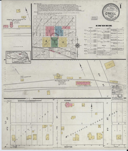 Sanborn Fire Insurance Map from O'Neill, Holt County, Nebraska (1920), Sheet #0001 - Complete Map Set gallery image, historic Sanborn map, vintage wall art, Nebraska Nebraska