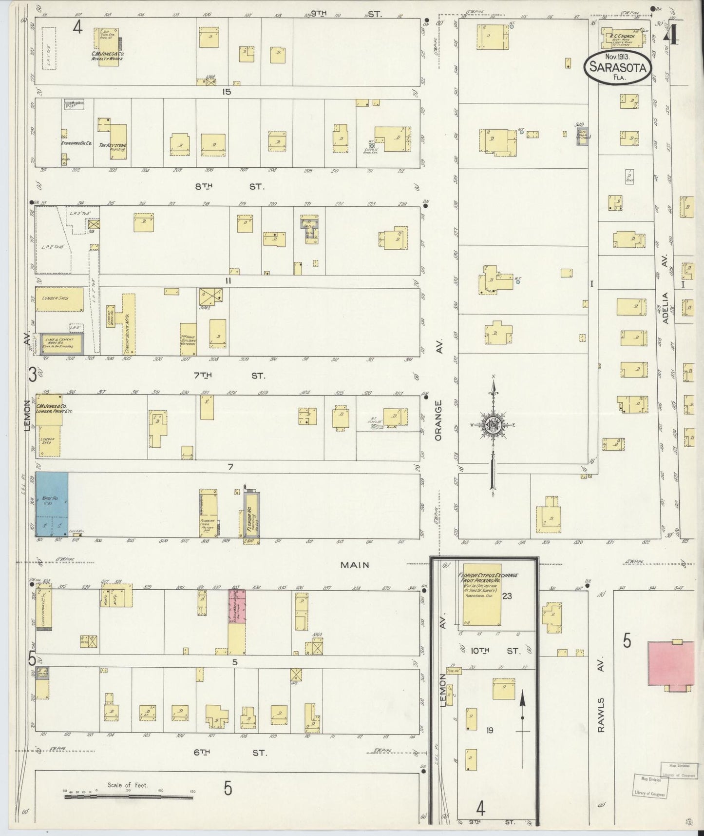 Sanborn Fire Insurance Map from Sarasota, Sarasota County, Florida (1913), Sheet #0004 - Complete Map Set gallery image, historic Sanborn map, vintage wall art, Florida Florida