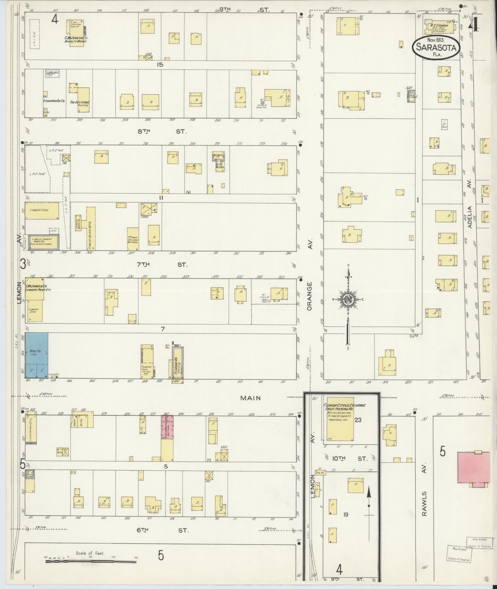 Sanborn Fire Insurance Map from Sarasota, Sarasota County, Florida (1913), Sheet #0004 - Complete Map Set gallery image, historic Sanborn map, vintage wall art, Florida Florida