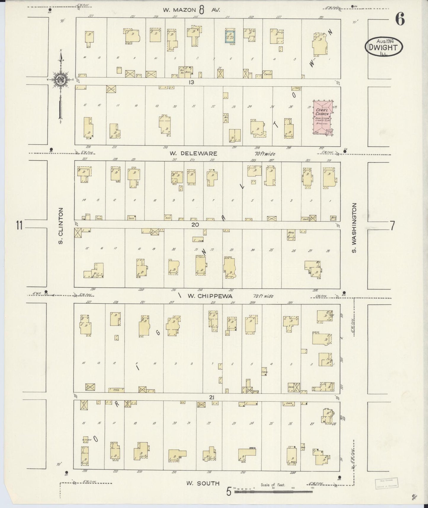 Sanborn Fire Insurance Map from Dwight, Livingston County, Illinois (1914), Sheet #0006 - Complete Map Set gallery image, historic Sanborn map, vintage wall art, Illinois Illinois