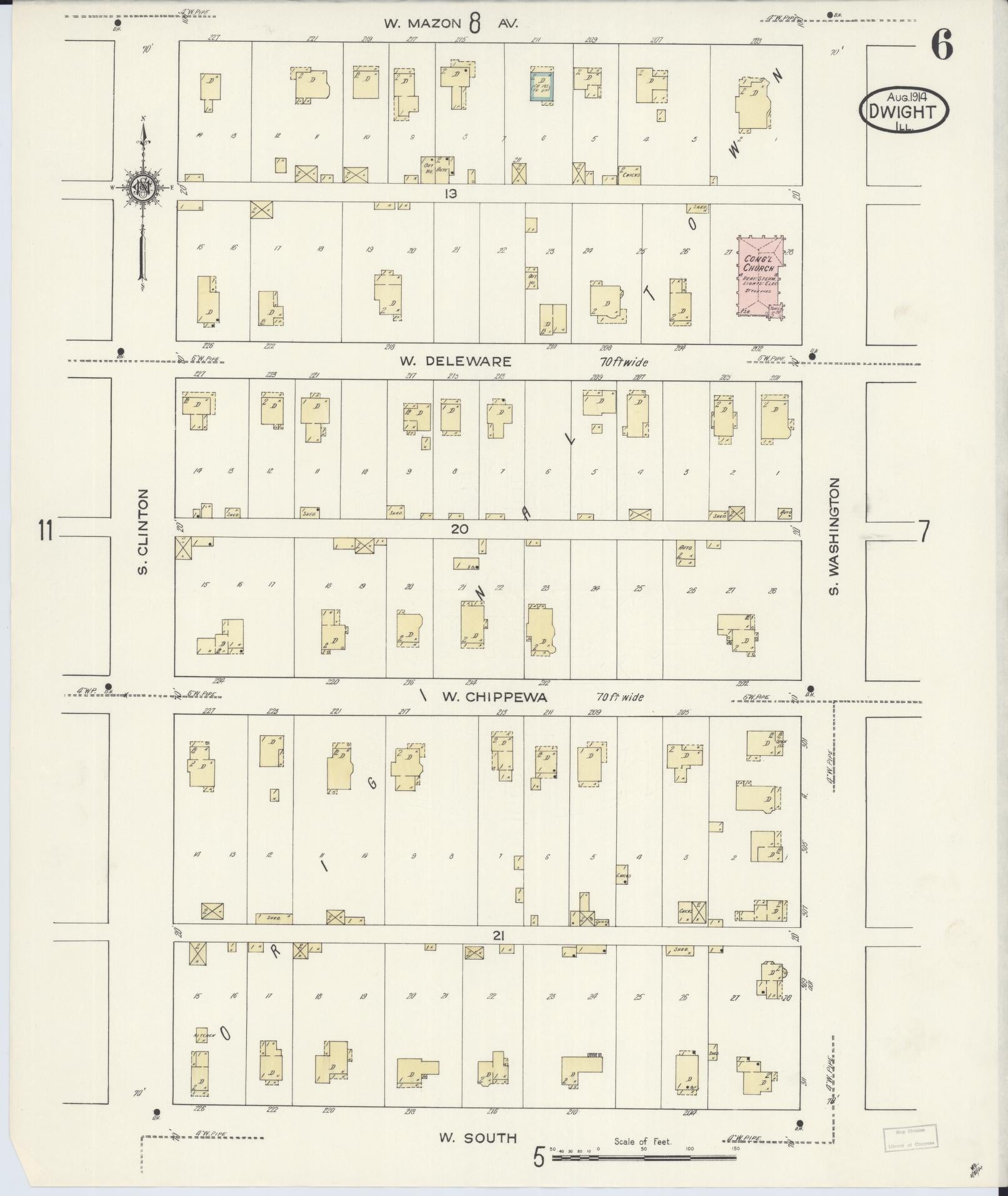 Sanborn Fire Insurance Map from Dwight, Livingston County, Illinois (1914), Sheet #0006 - Complete Map Set gallery image, historic Sanborn map, vintage wall art, Illinois Illinois